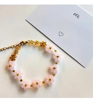 Pembe Kiraz Çiçeği Kristal Tasarım Bileklik - Kişiye Özel Kartlı Gold Çelik Klipsli Hediye Bileklik