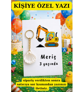 15 Adet İş Makineli İstiridye Anahtarlık - Kişiye Özel Yazı - Çocuk Konsept Hediye - Mevlit Hediye