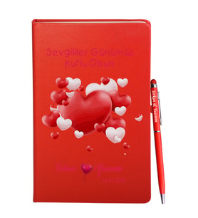 Sevgililer Gününe Özel Kırmızı Defter Kalem Hediye Seti 30