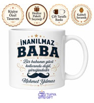 İnanılmaz Baba Yazılı Kupa Bardak Babalar Günü Hediyesi Özel Tasarım
