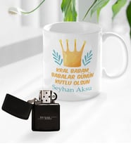 Bk Gift Kişiye Özel Babalar Günü Tasarımlı Kupa Bardak ve Benzinli Çakmak Seti-6, Babaya Hediye , Babalar Günü Hediyesi