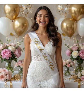 Bride To Be Beyaz Gold Yazılı Gelin Kuşağı 2 Metre Bekarlığa Veda Aksesuarı