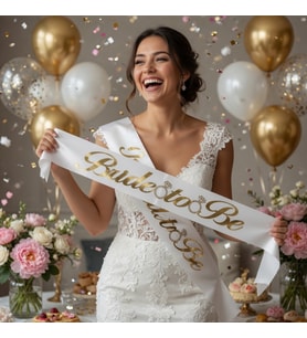 Bride To Be Beyaz Gold Yazılı Gelin Kuşağı 2 Metre Bekarlığa Veda Aksesuarı