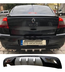 Renault Megane 2 Sedan Difüzör Arka Tampon Eki 2 Egzoz Çıkışlı Gri