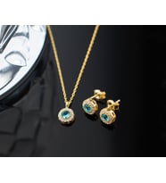 925 Ayar Gümüş Aralık Ayı Doğum Taşı ( Blue Topaz ) Kolye - Küpe Seti