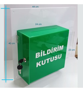 Miraj Reklam Dilek Öneri Şikayet Kutusu İş Güvenliği Kutusu Bildirim Kutusu Yeşil Beyaz Pleksi Malzeme A5