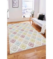 Çok Renkli Damask Desen Kaymaz Tabanlı Dekoratif Halı RV372 - 100 x 160 cm