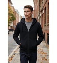 Erkek Fermuarlı Kapüşonlu İçi Polarlı Siyah Sweatshirt