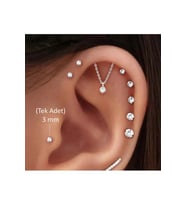 3 MM Tektaş Cerrahi Çelik Piercing Tragus Helix Kıkırdak Conch Gümüş Renk 6 Mm (Çok Renkli)
