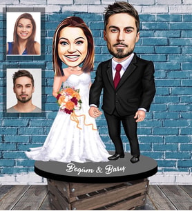 Kişiye Özel Gelin Damat  Karikatürlü Ahşap Biblo  Mod-8-Eco