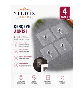 Yapışkanlı Şeffaf Duvar Askısı 4’lü Kanca
