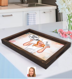 BK Gift Kişiye Özel Kadın Nihayetinde Karikatürlü Doğal Ahşap Tepsi-6