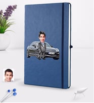 BK Gift Kişiye Özel Plakalı Erkek Mazda RX-8 Karikatürlü Lacivert Termo Deri Defter 16x24cm Model 1