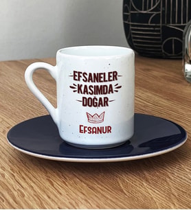 Kişiye Özel Efsaneler Kasımda Doğar Türk Kahvesi Fincanı Doğum Günü Hediyesi (Lacivert)