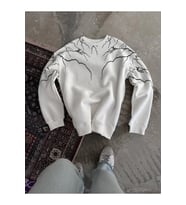 Yıldırım Baskılı Bisiklet Yaka SweatShirt - Beyaz