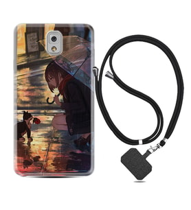 Samsung Note 3 4 5 8 9 20 Ultra 10 Lite Kılıf Boyun Askılı Silikon Kız ve Kedi 1762