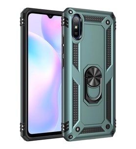Newface Xiaomi Redmi 9A Kılıf Sofya Yüzüklü Silikon Kapak - Yeşil
