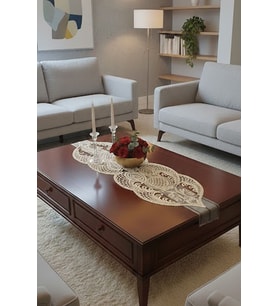 Fransız Dantel Detaylı Tek Runner, Masa Üzerine Runner, Masa Örtüsü Runneri