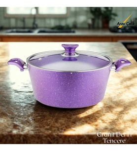 ARZU ÇELİK 28 Cm Granit Derin Tencere Cam Kapak - Violet