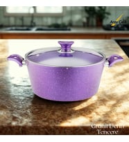 ARZU ÇELİK 28 Cm Granit Derin Tencere Cam Kapak - Violet