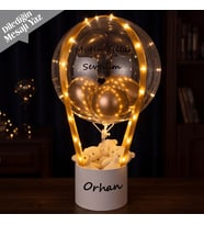 Kişiye Özel Led Işıklı, Gold Detaylı Peluş Ayıcıklı Balon Aranjmanı - Yeni Doğan Bebek Hediyesi