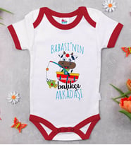 BK Kids Babası'nın Balıkçı Arkadaşı Tasarımlı Kırmızı Bebek Body Zıbın-1