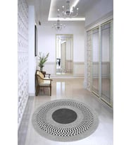 Gri Çerçeveli Kaymaz Tabanlı Yıkanabilir Yuvarlak Halı AR944 - 100 x 100 cm