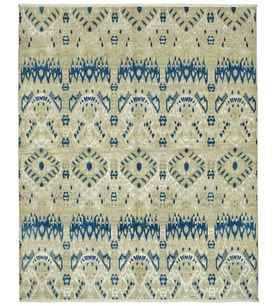 Lacivert Halı Bej Tonlu Geometrik Desenli El Dokuma Modern Salon Halısı Vintage Eskitme Vintage