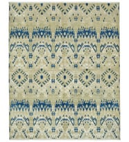 Lacivert Halı Bej Tonlu Geometrik Desenli El Dokuma Modern Salon Halısı Vintage Eskitme Vintage