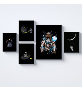 Astronotlar Kolaj Parçalı Kanvas Tablo