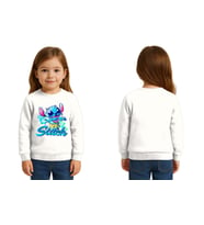 Unisex Stitch Baskılı Çocuk Swaetshirt 3 İplik Şardonlu (Beyaz)