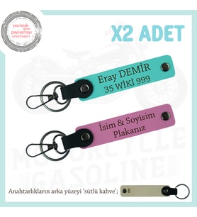 Scooter Severlere Özel İsim Ve Plaka Yazılı 2'li Deri Anahtarlık Arkadaş Hediyesi, Pembe-Turkuaz-SK