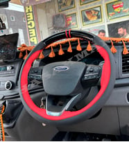 Ford Fiesta Mk8 Dikme Direksiyon Kılıfı Parlak Siyah Kırmızı Detaylı Kırmızı Çift Yüzük ve Dikiş 2018-2023