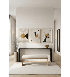 Modern Minimalist Soyut Geometrik 3’lü Ahşap Çerçeveli Tablo Seti