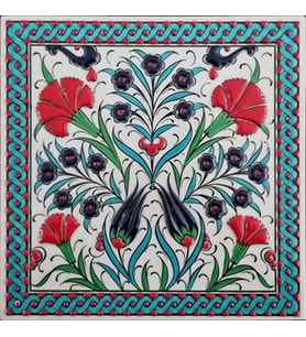 Armada Çini 20x20 Cm ED 303 Turkuaz Çift Karanfil El dekoru Çini Pano