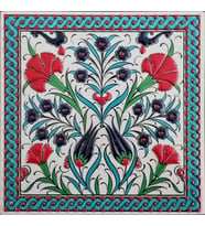 Armada Çini 20x20 Cm ED 303 Turkuaz Çift Karanfil El dekoru Çini Pano