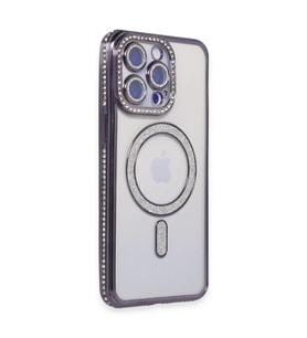 İphone 15 Pro Kılıf Joke Simli Magneticsafe Kılıf - Derin Mor