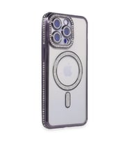 İphone 15 Pro Kılıf Joke Simli Magneticsafe Kılıf - Derin Mor