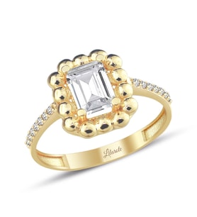 Top Top Baget Taşlı Altın Yüzük (Gold)