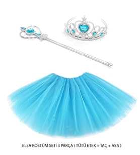 Mi Prenses Elsa Kostüm Seti 3 Parça (Tütü Etek + Taç + Asa )