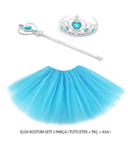 Mi Prenses Elsa Kostüm Seti 3 Parça (Tütü Etek + Taç + Asa )