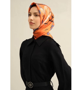 Armine Tivil İpek Eşarp 9322 - 38 Turuncu Karışık Desen