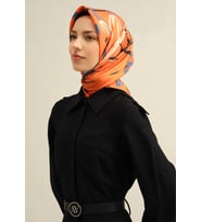 Armine Tivil İpek Eşarp 9322 - 38 Turuncu Karışık Desen