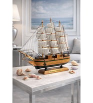 Kişiye İsme Özel Büyük Boy 40x40 cm El Yapımı Ahşap Yelkenli Gemi Maketi – VIP Premium Hediye 532-C
