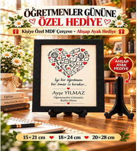 Öğretmenler Günü Hediyesi Kişiye Özel İsimli MDF Çerçeve – Kalp Tasarımlı Anlamlı Öğretmen Hediyesi