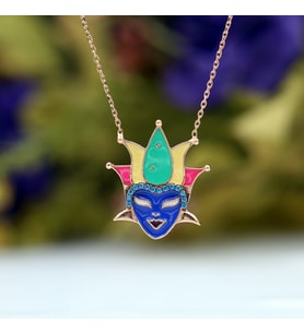 Akua Taşlı Renkli Mineli Hokkabaz Maske Gümüş Kolye