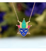 Akua Taşlı Renkli Mineli Hokkabaz Maske Gümüş Kolye