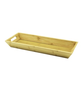 Lunaev Dikdörtgen Çift Kulplu Ahşap Bambu Sunum Tepsisi =16X40CM - DERİN=4 cm Peynir Sunumu