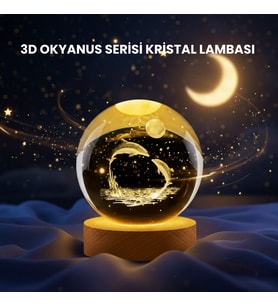 Yunus Figürlü Led Kristal Küre Ahşap Standlı Dekoratif Gece Lambası - Lisinya