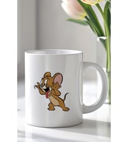Tom and Jerry Tasarımlı 330ml Baskılı Beyaz Seramik Kupa Bardak